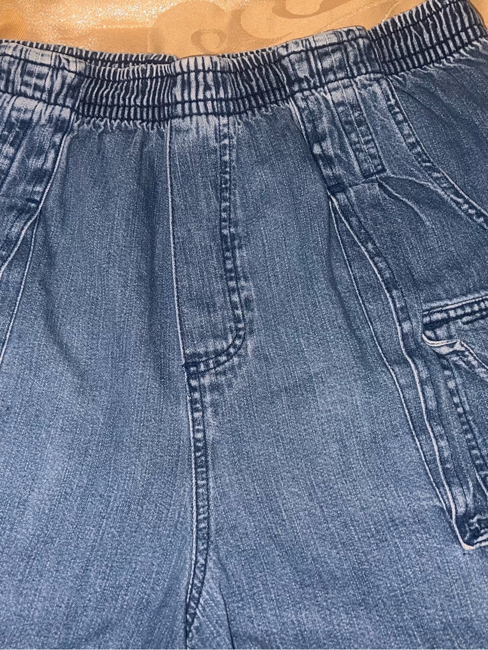 Vintage Jonathan Logan Denim Cargo Shorts Size Large Elastic Waist Jorts - Picture 9 of 9